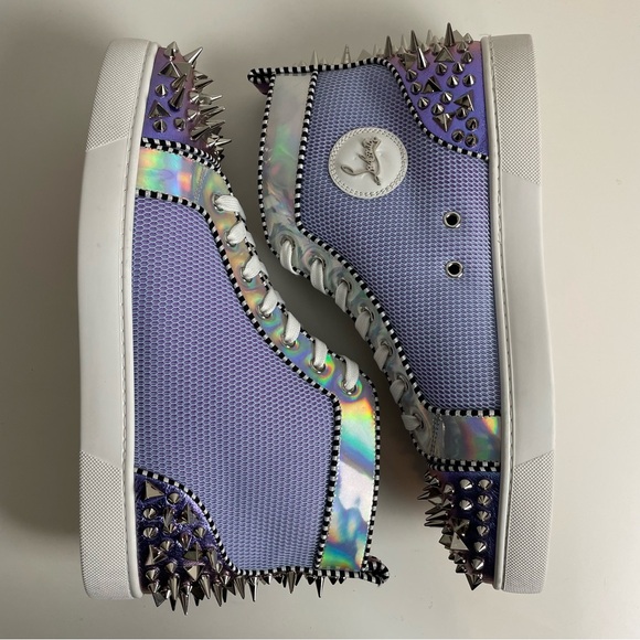 New Christian Louboutin High Top Sneakers Mens 45 Purple Lou Pik 2 Orlato Spikes - Picture 10 of 14